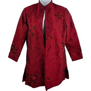 Tunique Nights Large Unisex Red Silk Blend Beaded Embroidered Lined Coat Vampire
